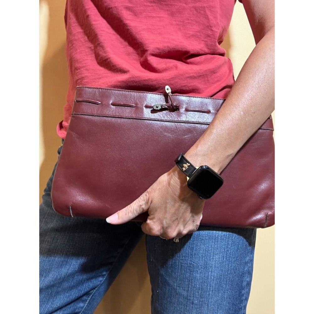 Etienne Aigner Vintage Oxblood Leather Clutch Bag Burgundy Brass Hardware